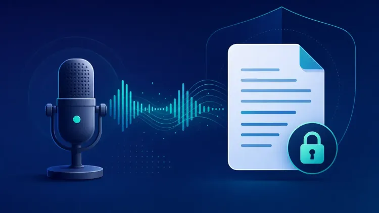 Speech-to-text for podcast production with secure transcription and IP protection